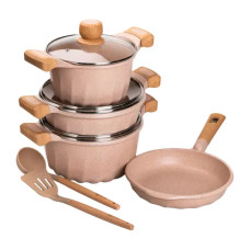 Набір посуду, 3 каструлі, сковорода, алюмінієва товстодонна MGC з лопаткою та ополоником, бежевий HP-4-401CR (LG-2358506263)