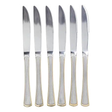 Набор столовых ножей 6 штук ножи сервировочные из нержавеющей стали 22.5 см Серебро с золотой обводкой HP-20-30 Набор столовых ножей 6 штук ножи сервировочные из нержавеющей стали 22.5 см Серебро с золотой обводкой HP-20-30