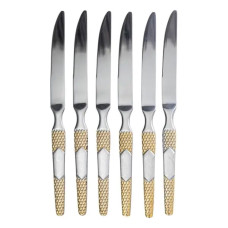 Набор столовых ножей 6 штук ножи сервировочные из нержавеющей стали 22.7 см Серебро с золотом HP-20-36 Набор столовых ножей 6 штук ножи сервировочные из нержавеющей стали 22.7 см Серебро с золотом HP-20-36