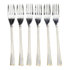 Набор десертных вилок 6 штук вилки для десерта из нержавеющей стали 15.2 см Серебро с золотой обводкой HP-20-34