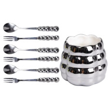 Набор десертных вилок и ложек на 3 персоны с подставкой из фарфора 7 предметов Серый HP-20-61