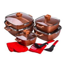 Набір з 5 алюмінієвих квадратних каструль з товстим дном MGC + лопатка, ополоник, рукавички та фартух HP-4-468 (LG-2358506250)