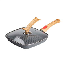 Алюмінієва сковорода-гриль 24 см зі скляною кришкою Квадрат сірий MGC HP-4-461G (LG-2358506385)