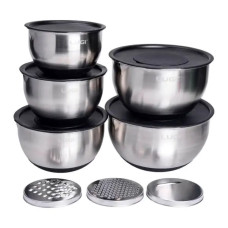 Набір мисок з нержавіючої сталі 5 штук з кришками і терками салатники з нержавійки 5/4/ 2.5/2/1.5 л LG-01/5PCS (LG-LG-01/5PCS)