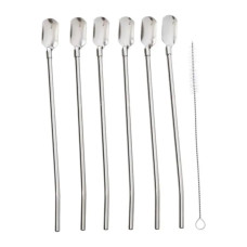 Набор многоразовых ложек-трубочек 6 шт для напитков 22 см с щеткой для мытья из нержавеющей стали Серый HP-20-19 Набор многоразовых ложек-трубочек 6 шт для напитков 22 см с щеткой для мытья из нержавеющей стали Серый HP-20-19