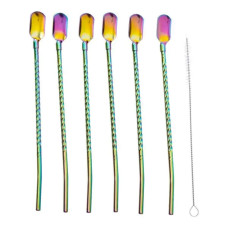 Набор многоразовых ложек-трубочек 6 шт для напитков 22 см с щеткой для мытья из нержавеющей стали Хамелеон HP-20-21 Набор многоразовых ложек-трубочек 6 шт для напитков 22 см с щеткой для мытья из нержавеющей стали Хамелеон HP-20-21