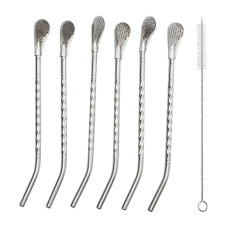 Набор многоразовых ложек-трубочек 6 шт для напитков 19.5 см с щеткой для мытья из нержавеющей стали Серый HP-20-54 Набор многоразовых ложек-трубочек 6 шт для напитков 19.5 см с щеткой для мытья из нержавеющей стали Серый HP-20-54