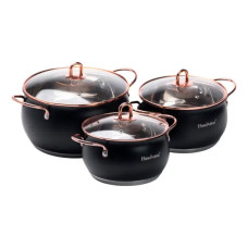 Набір каструль із нержавіючої сталі 2,6 л - 3,6 л - 6,1 л зі скляними кришками HP33525B (LG-HP33525B)