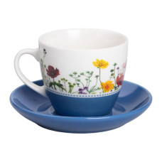 фарфоровая чашка с блюдцем 250 мл с цветам Синяя RX-N24723BL