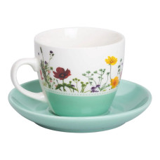 фарфоровая чашка с блюдцем 250 мл с цветами Зеленая RX-N24723GR