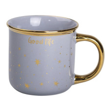 Чашка фарфоровая с золотым ободком и позолоченной ручкой 320 (мл) Good life Серая RX-N231506G Чашка фарфоровая с золотым ободком и позолоченной ручкой 320 (мл) Good life Серая RX-N231506G