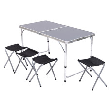 Розкладний стіл + 4 стільці кемпінговий набір для пікніка, риболовлі, відпочинку, туризму Чорний JY-12060B (LG-JY-12060B)