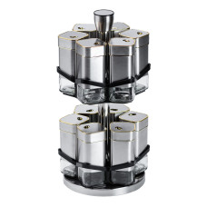 Набір для спецій на підставці 12 баночок по 120 мл, хром із золотом HP1321 (LG-HP1321)