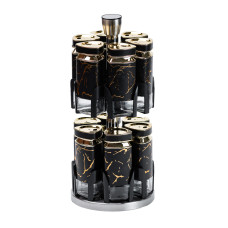 Набір для спецій на підставці 12 баночок по 120 мл, чорний мармур HP1356 (LG-HP1356)