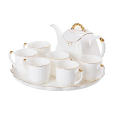 Чайний набір на 6 персон, із заварювальним чайником і підставкою, білий. (LG-2350684544) Чайний набір на 6 персон, із заварювальним чайником і підставкою, білий. (LG-2350684544)