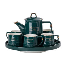 Чайний набір на 6 персон із заварювальним чайником та порцелянаовою підставкою Зелений HP-15-6 (LG-2350684546) Чайний набір на 6 персон із заварювальним чайником та порцелянаовою підставкою Зелений HP-15-6 (LG-2350684546)