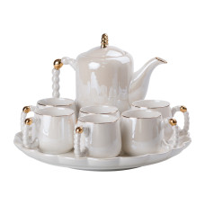 Чайний набір на 6 персон із заварювальним чайником та порцелянаовою підставкою Білий HP-15-7 (LG-2350684547) Чайний набір на 6 персон із заварювальним чайником та порцелянаовою підставкою Білий HP-15-7 (LG-2350684547)