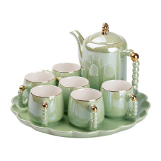 Чайний набір на 6 персон із заварювальним чайником та порцелянаовою підставкою Зелений HP-15-8 (LG-2350684548) Чайний набір на 6 персон із заварювальним чайником та порцелянаовою підставкою Зелений HP-15-8 (LG-2350684548)
