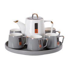 Чайний сервіз на 6 персон з порцелянаовою підставкою, сірий HP-15-26 (LG-2350684564)