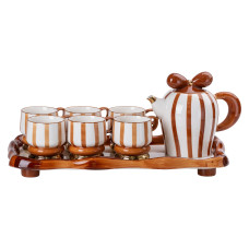 Чайний набір на 6 персон із порцелянаовою підставкою, шоколад HP-15-29 (LG-2350684567) Чайний набір на 6 персон із порцелянаовою підставкою, шоколад HP-15-29 (LG-2350684567)