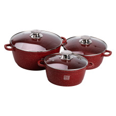 Набір із трьох алюмінієвих каструль із товстим дном та кришками з антипригарним покриттям MGC HP-4-408 (LG-2358506248)