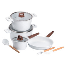 Набір посуду алюміній з товстим дном MGC з лопаткою, ополоником і щіткою білий HP-4-406W (LG-2358506269)