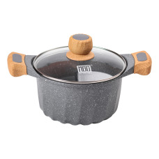 Алюмінієва каструля об'ємом 3 літри з кришкою Ø 20 см. Мармур з антипригарним покриттям MGC сірий HP-4-432G (LG-2358506337)
