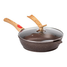 Сковорода алюмінієва 3.5 літра глибока зі скляною кришкою Ø 28 см кавова MGC HP-4-465CO (LG-2358506396)