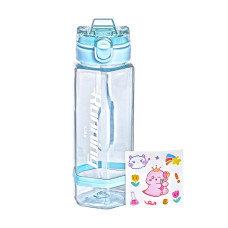 Пляшка для води 760 мл з трубочкою та наліпками блакитна (LG-2394098918) Пляшка для води 760 мл з трубочкою та наліпками блакитна (LG-2394098918)