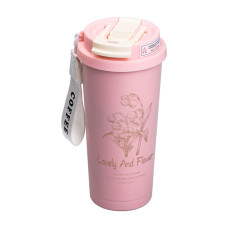 Термочашка Flower Style з ремінцем 500 мл рожева (LG-2394098927)