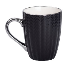 Чашка фарфоровая 400 (мл) с серебристым ободком и ручкой для чая Черная RX-N231315B Чашка фарфоровая 400 (мл) с серебристым ободком и ручкой для чая Черная RX-N231315B