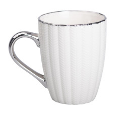 Чашка фарфоровая 400 (мл) с серебристым ободком и ручкой для чая Бежевая RX-N231315BE Чашка фарфоровая 400 (мл) с серебристым ободком и ручкой для чая Бежевая RX-N231315BE