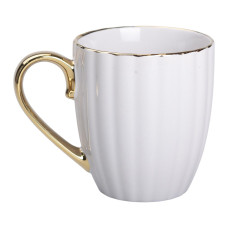 Чашка фарфоровая с золотым ободком и золотой ручкой 420 (мл) кружка Серая RX-N240629G Чашка фарфоровая с золотым ободком и золотой ручкой 420 (мл) кружка Серая RX-N240629G