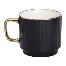 Чашка фарфоровая с золотым ободком и золотой ручкой 300 (мл) Черная RX-N231129B Чашка фарфоровая с золотым ободком и золотой ручкой 300 (мл) Черная RX-N231129B