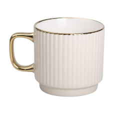 Чашка фарфоровая с золотым ободком и золотой ручкой 300 (мл) Бежевая RX-N231129BE Чашка фарфоровая с золотым ободком и золотой ручкой 300 (мл) Бежевая RX-N231129BE