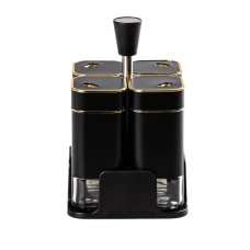 Набор для специй на подставке 4 предмета 10х10х17 см емкости для приправ 120 мл Черний HP-1306 Набор для специй на подставке 4 предмета 10х10х17 см емкости для приправ 120 мл Черний HP-1306