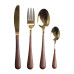 Набор столовых приборов на 6 персон с деревянными ручками на подставке столовые приборы 24 шт Золото HP-20-2