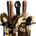 Набор столовых приборов на 6 персон с деревянными ручками на подставке столовые приборы 24 шт Золото HP-20-2