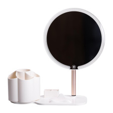 Зеркало для макияжа с подсветкой круглое настольное Ø21 см с подставкой Белое HP-10-9AW