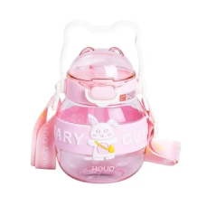 Пляшка для води дитяча з трубочкою 580 мл з ручкою та ремінцем Рожева HP-14-37P (LG-HP-14-37P)