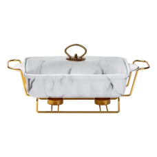 Мармітниця настільна порцелянова 1,5 літра марміт прямокутний 35х19х11,5 см для других страв Мармур білий HP1029 (LG-HP1029)