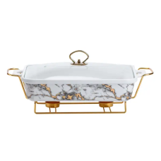 Настільна мармітниця 2 літра марміт прямокутний порцелянаовий 40х23х11 см для других страв Мармур HP1033 (LG-HP1033)