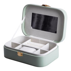 Скринька для прикрас з еко шкіри 20×14×7 см із дзеркалом органайзер для ювелірних виробів Зелена HP-5-32TU (LG-HP-5-32TU)
