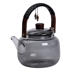 Заварник скляний для чаю 0.8 л Заварний чайник для заварювання з дерев'яною ручкою чорний HP-34-37 (LG-HP-34-37)