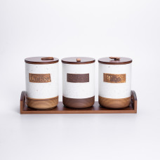 Набір порцелянових банок для сипучих 3 шт по 800 мл з кришками Бежевий HP-26-1BE (LG-HP-26-1BE)
