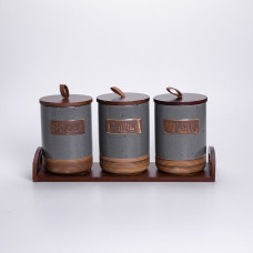 Набір порцелянових банок для сипучих 3 шт по 800 мл з кришками Сірий HP-26-1G (LG-HP-26-1G)
