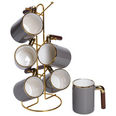 Набір чашок на металевій підставці 6 (шт) по 400 (мл) Сірий HP-26-12 (LG-HP-26-12)