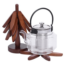 Набір підставок під гаряче з дерева 3 шт Ø19 (см) + тримач підставки на стіл під гаряче HB-40-4BR (LG-HB-40-4BR)