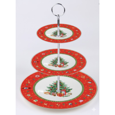 Етажерка порцелянова для фруктів триярусна Christmas 34 см HP-SDHK-8 (LG-HP-SDHK-8)