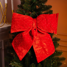 Оксамитовий бант для декору зі стразами на ялинку 45×50 (см) Червоний CR-2-6 (LG-CR-2-6)